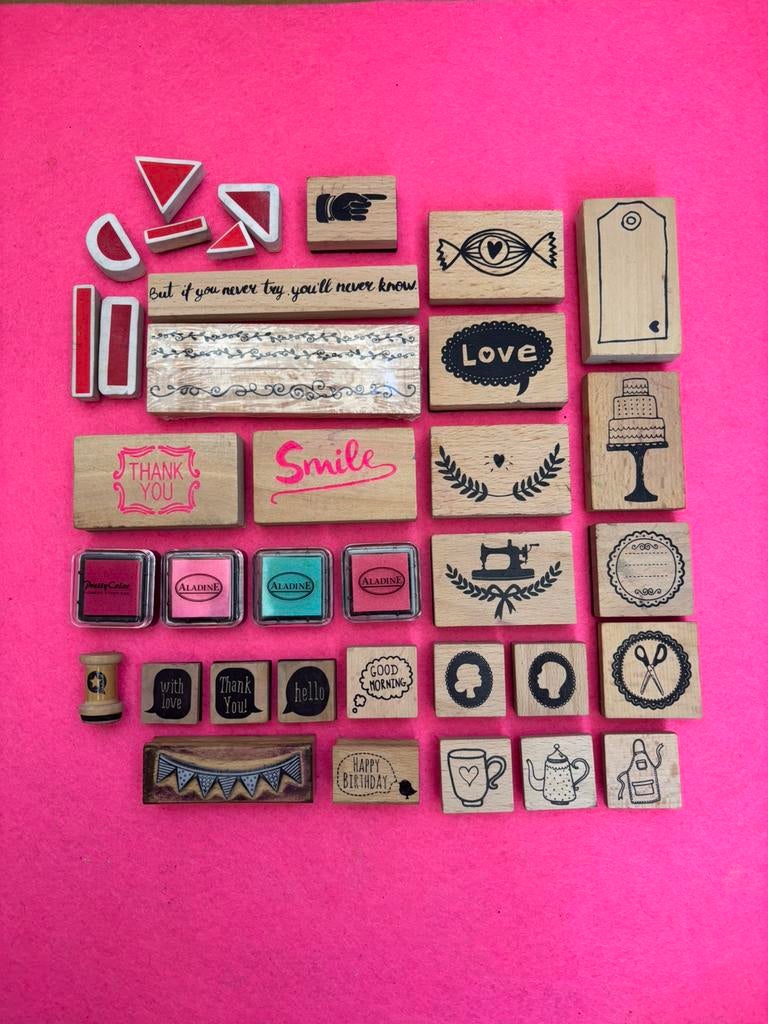 Houten Stempels illustraties kaders grafisch stempeltjes, Ophalen of Verzenden, Zo goed als nieuw, Houten stempel