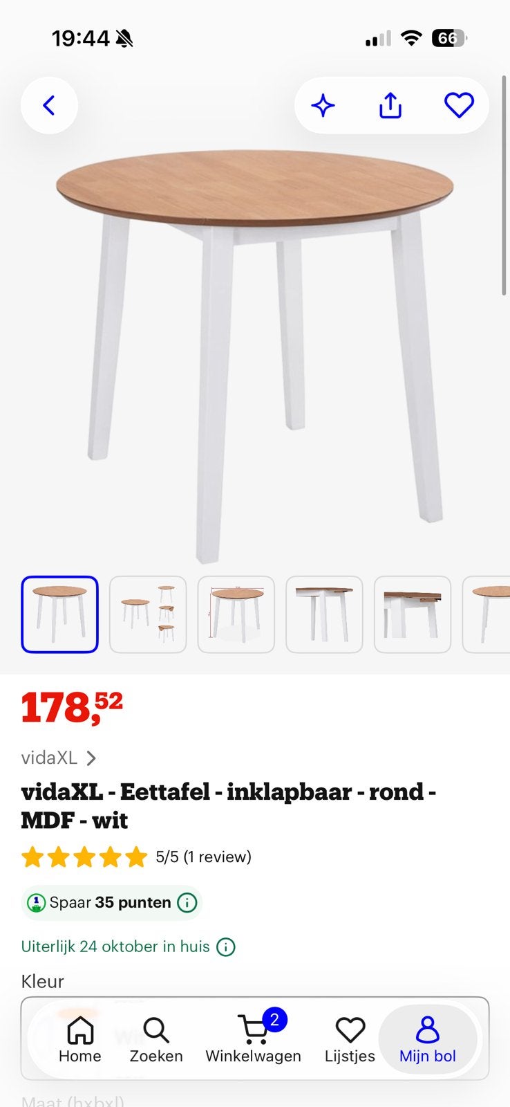 Inklapbare eettafel, Ophalen, Zo goed als nieuw, Hout