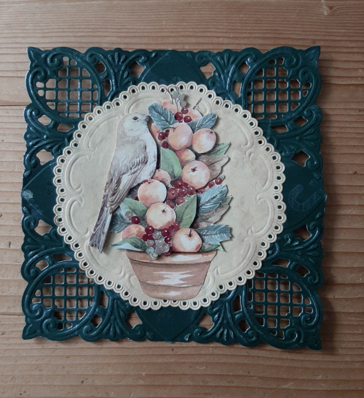 stans kaart opleg met 3d plaatje vogel op pot met appels, Ophalen of Verzenden, Nieuw, Overige thema's