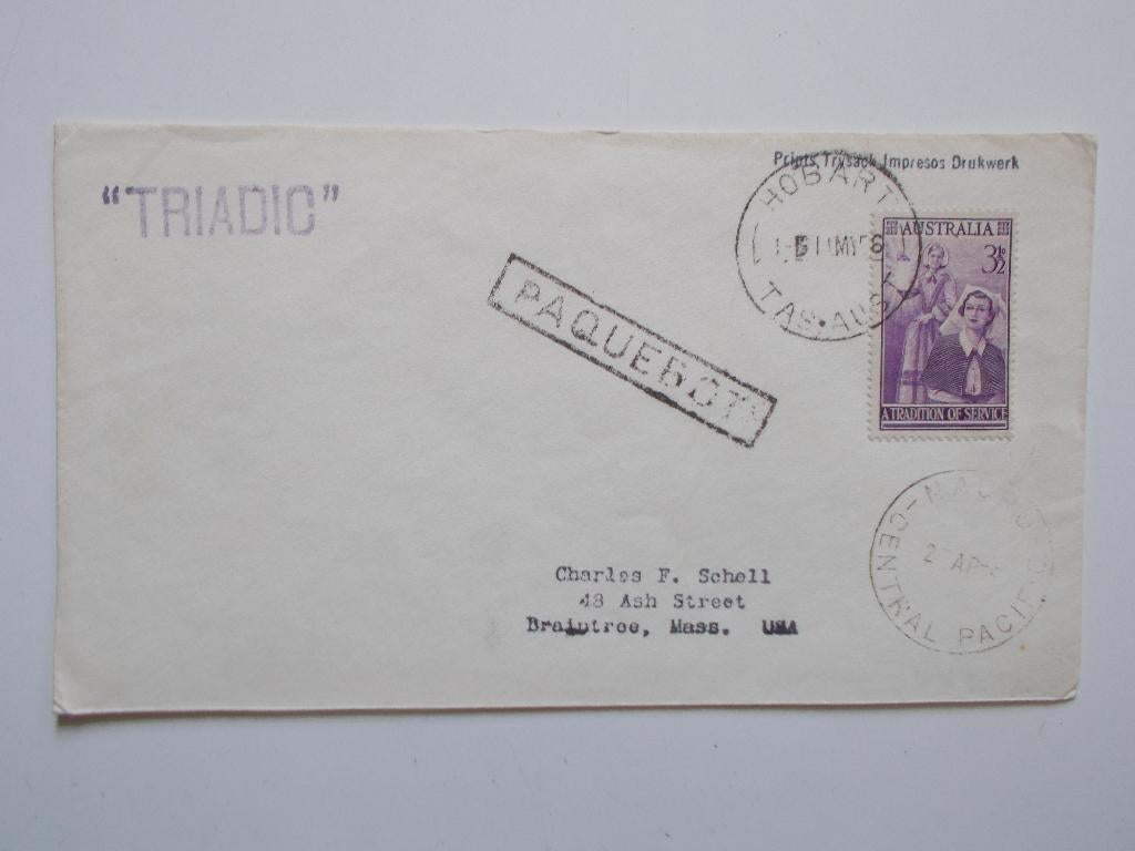 Australië, Envelop Met PAQUEBOT-Stempel Naar USA 1956., Postzegels en Munten, Brieven en Enveloppen | Buitenland, Ophalen, Envelop