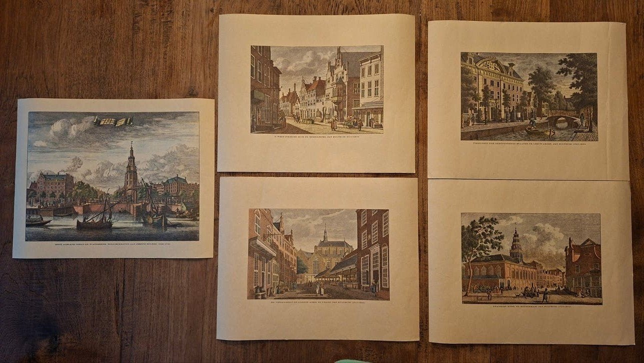 Jan Bulthuis etsen - Diverse stadsgezichten, Antiek en Kunst, Kunst | Etsen en Gravures, Ophalen of Verzenden