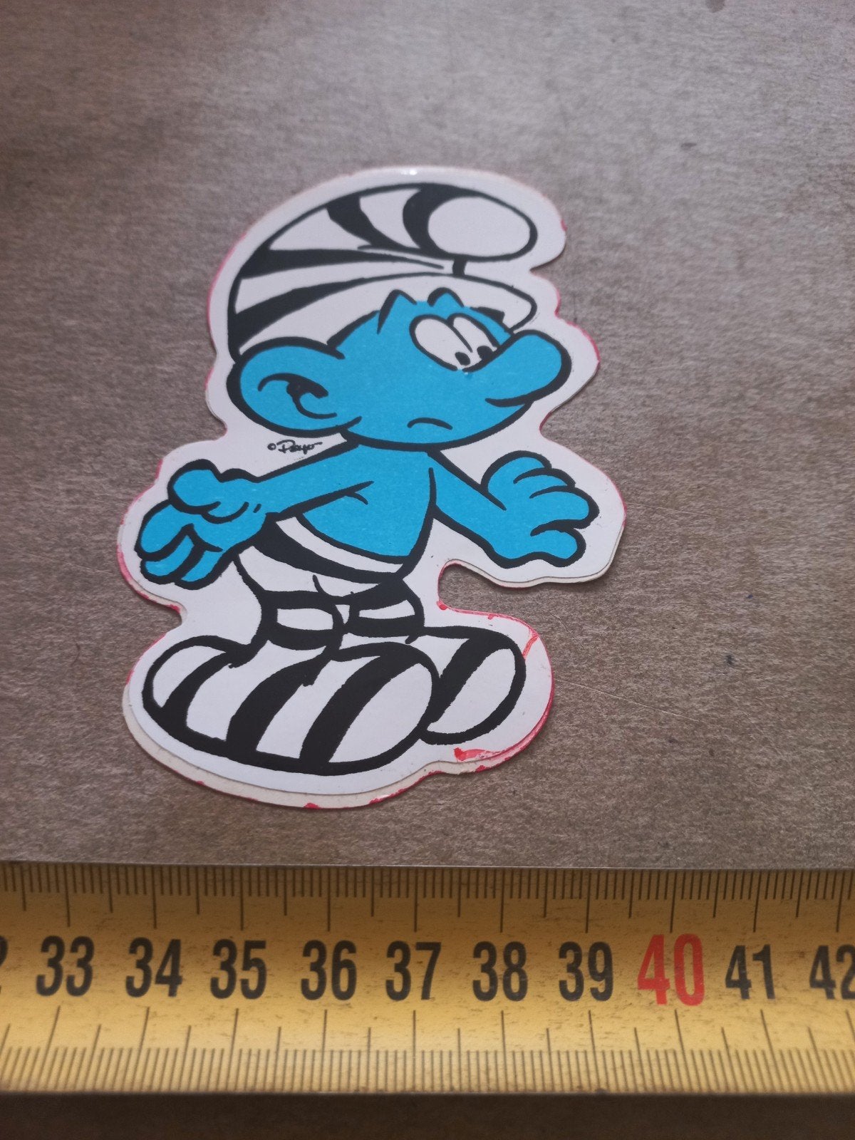 Vintage Smurfen sticker - Smurf met gestreepte broek, Ophalen of Verzenden, Gebruikt