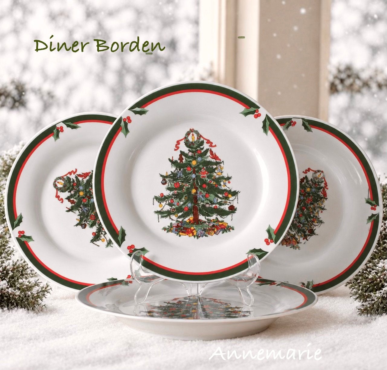 Set van 4 Siaki Candleglow & Holly Dinerborden, Overige merken, Vintage, Ophalen of Verzenden, Zo goed als nieuw