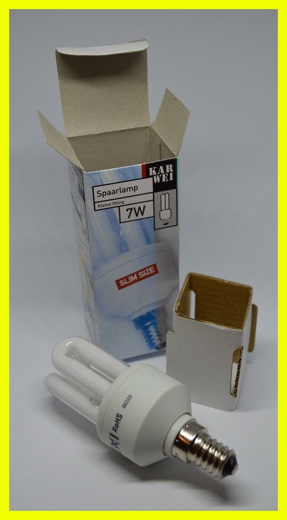 Spaarlamp 7W kleine fitting E14 slim size, Ophalen of Verzenden, Nieuw, E14 (klein), Spaarlamp