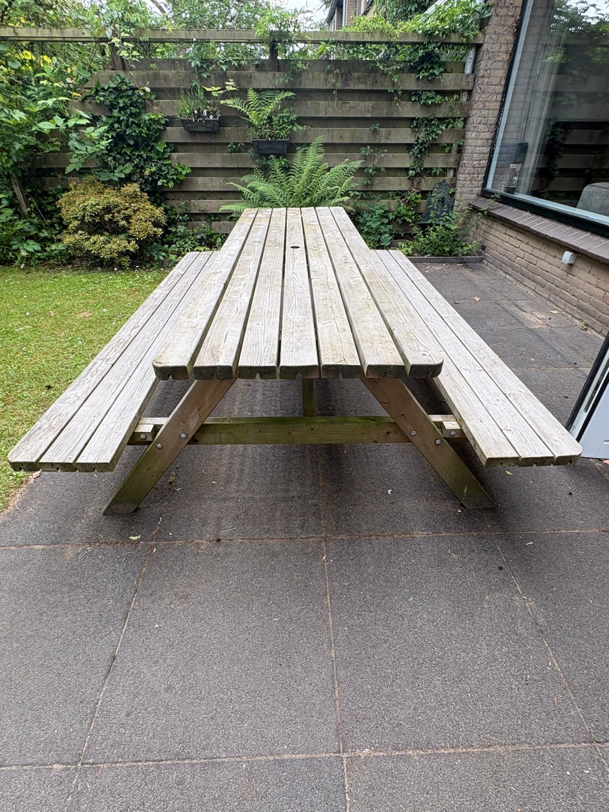 Grote picknicktafel te koop!, Ophalen, Gebruikt, Rechthoekig, Hout