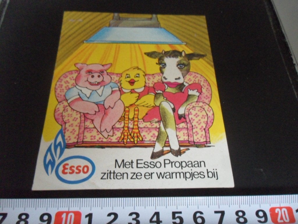 sticker ESSO propaan vee ze zitten er warmpjes bij, Ophalen of Verzenden, Zo goed als nieuw