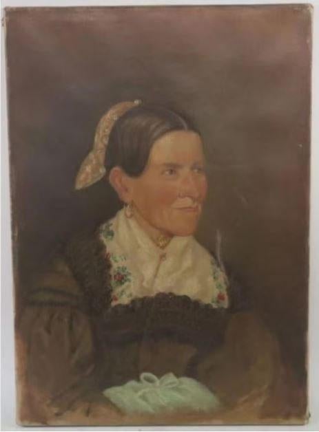 antiek portret schilderij dame Biedermeier 1870, Ophalen