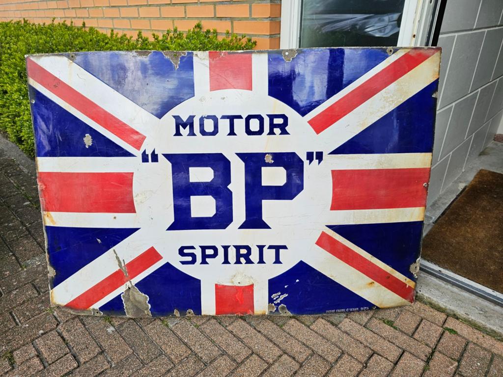 BP Motor Spirit Emaille Bord, Verzamelen, Merken en Reclamevoorwerpen, Gebruikt, Reclamebord, Ophalen