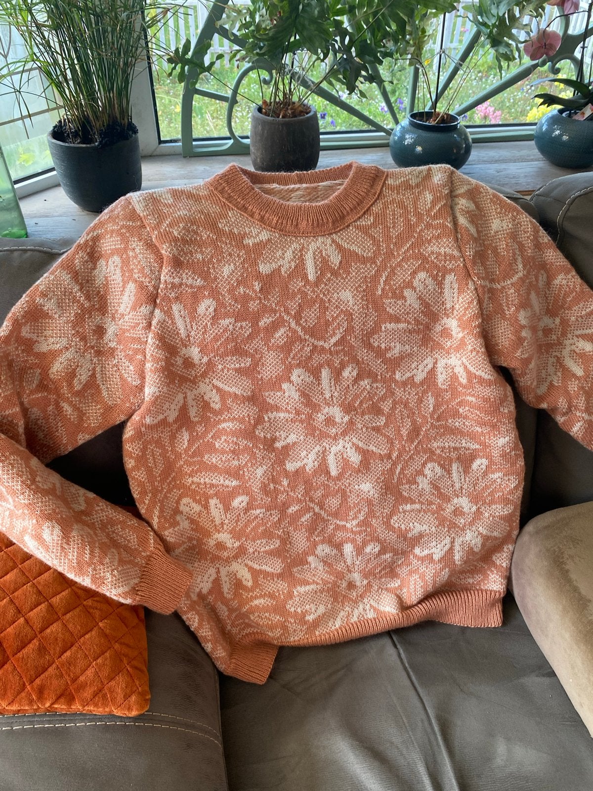 Zalm/witte trui met bloemenprint - Maat xxl, Kleding | Dames, Ophalen of Verzenden, Nieuw, Maat 46/48 (XL) of groter, Oranje