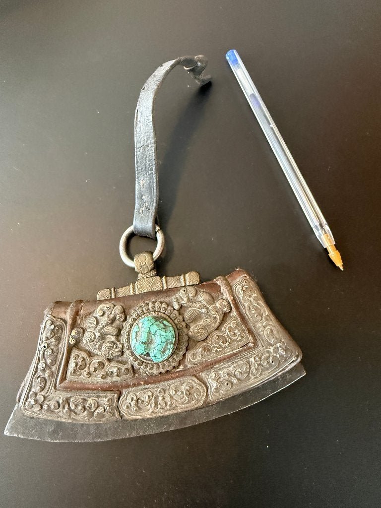 Vintage Tibetaans zilveren messing vuurstarter tondelzakje, Ophalen of Verzenden