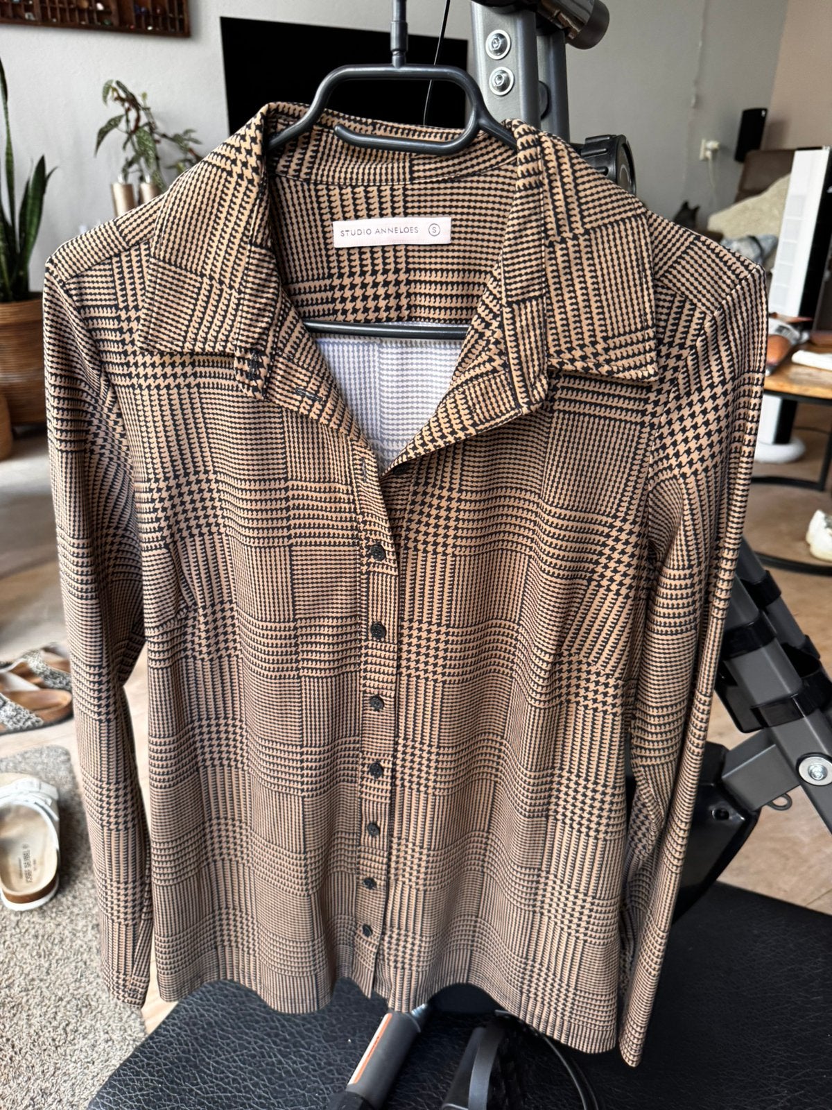 Studio Anneloes blouse bruin- zwart ruit mt S, Kleding | Dames, Ophalen of Verzenden, Zo goed als nieuw, Maat 36 (S), Meerkleurig