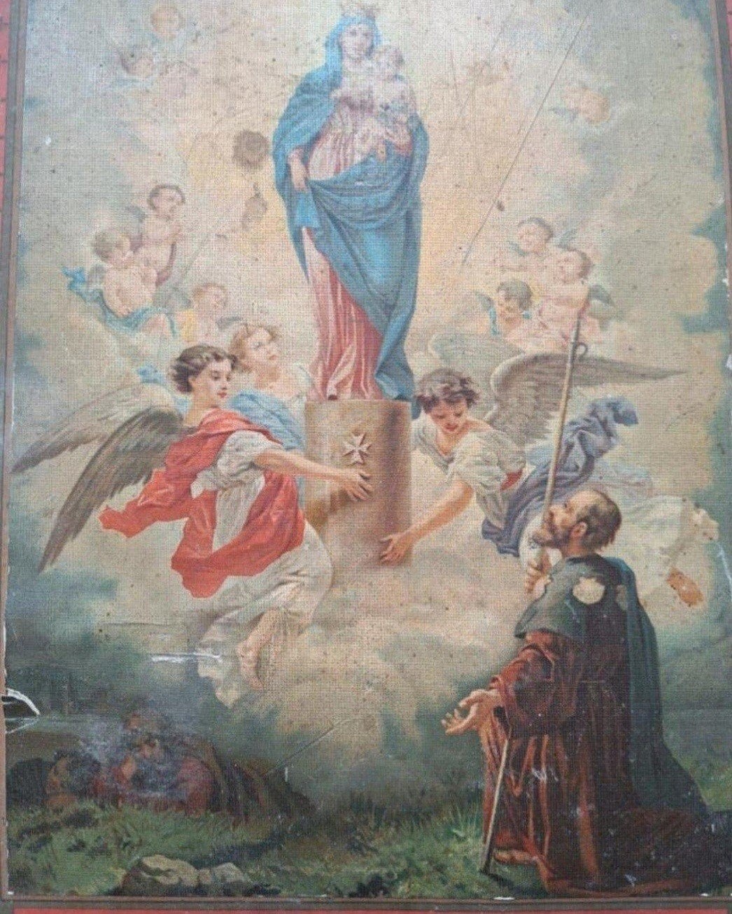 Antieke Kalenderplaat 1889 - Religieuze Kunst, Ophalen of Verzenden