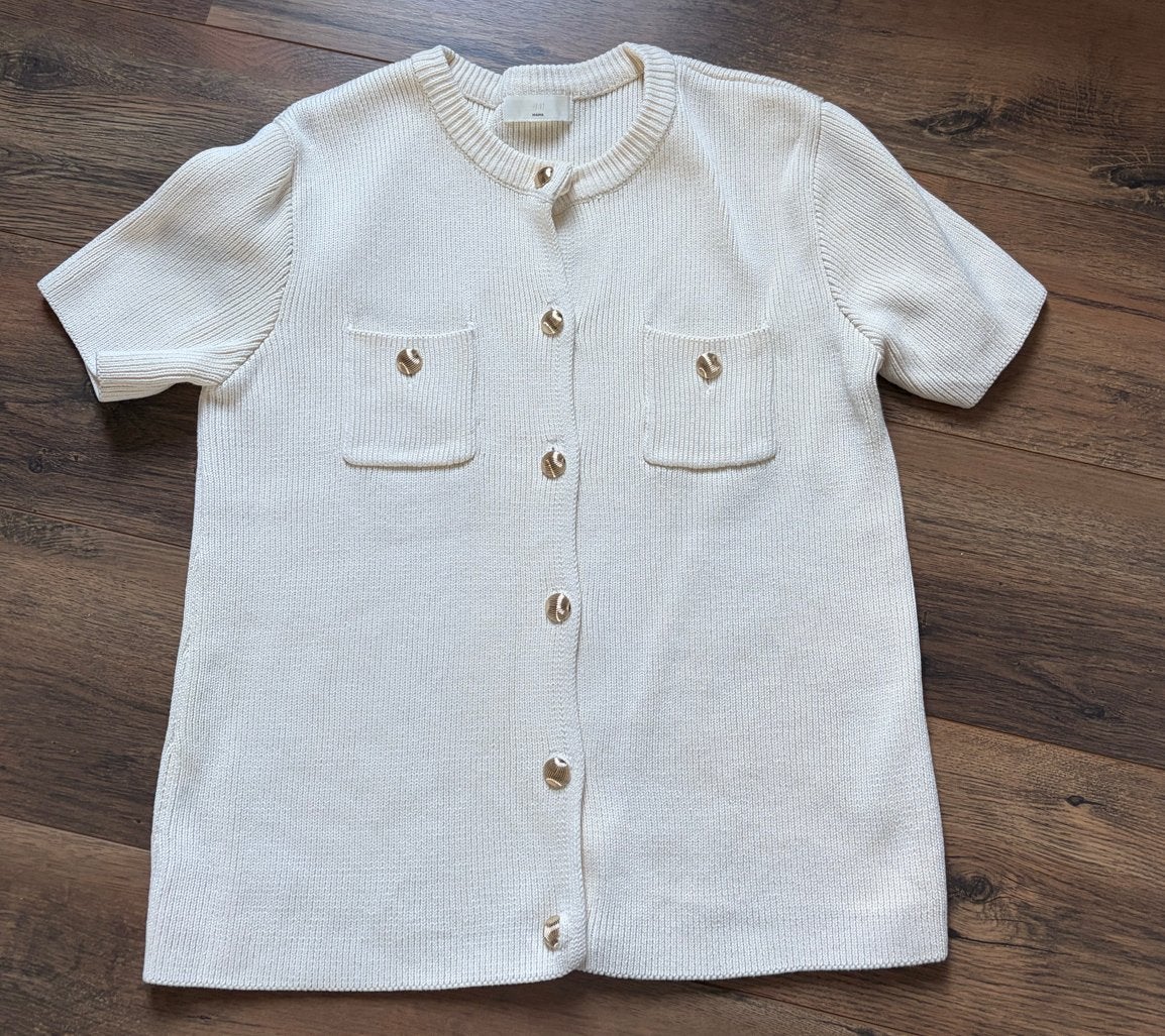H&M Mama Ribgebreid Vest - Roomwit (small), Ophalen of Verzenden, Zo goed als nieuw, Maat 42/44 (L), Wit