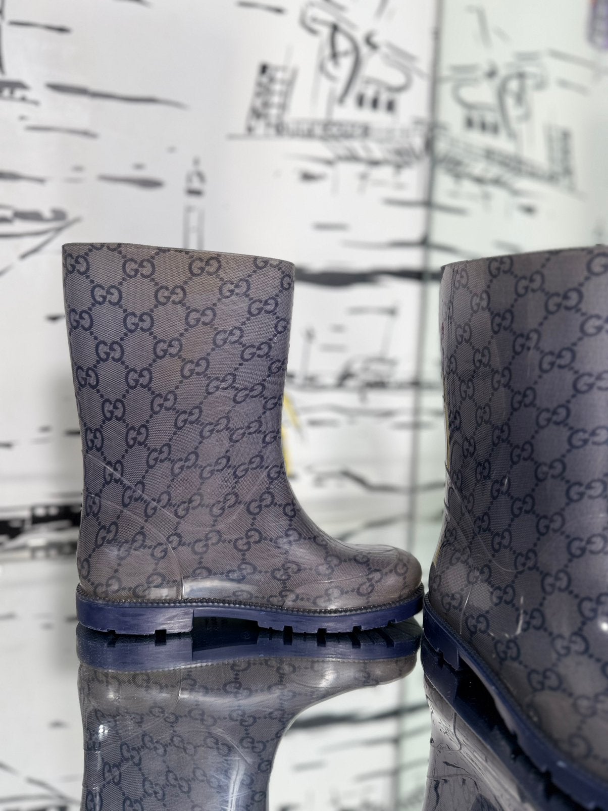 Gucci GG supreme blauwe regenlaarzen maat 32, Gebruikt, Verzenden, Jongen of Meisje, Gucci EU