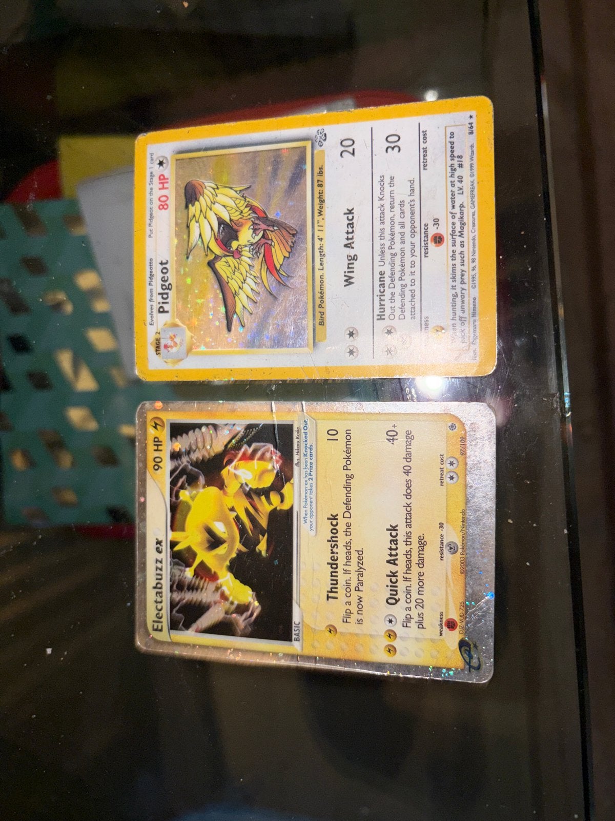 Pokémon kaarten: Pidgeot en Electabuzz ex, Ophalen of Verzenden, Gebruikt, Meerdere kaarten, Foil