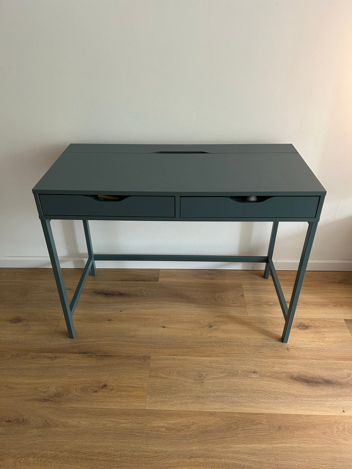 IKEA Alex bureau 100x48x76 cm - Grijsgroen met lades, Ophalen, Groen, Gebruikt, Met lades