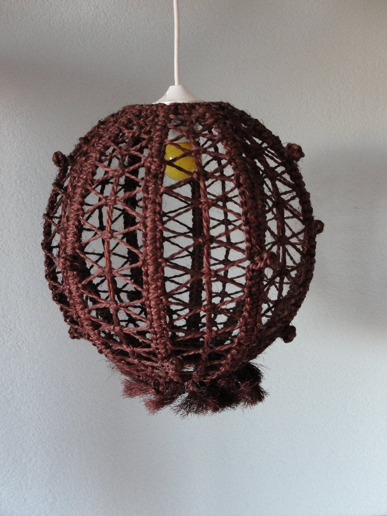 Vintage macramé hanglamp uit de jaren 70, bruin, hg 33 cm, d, Ophalen of Verzenden, Huis en Inrichting