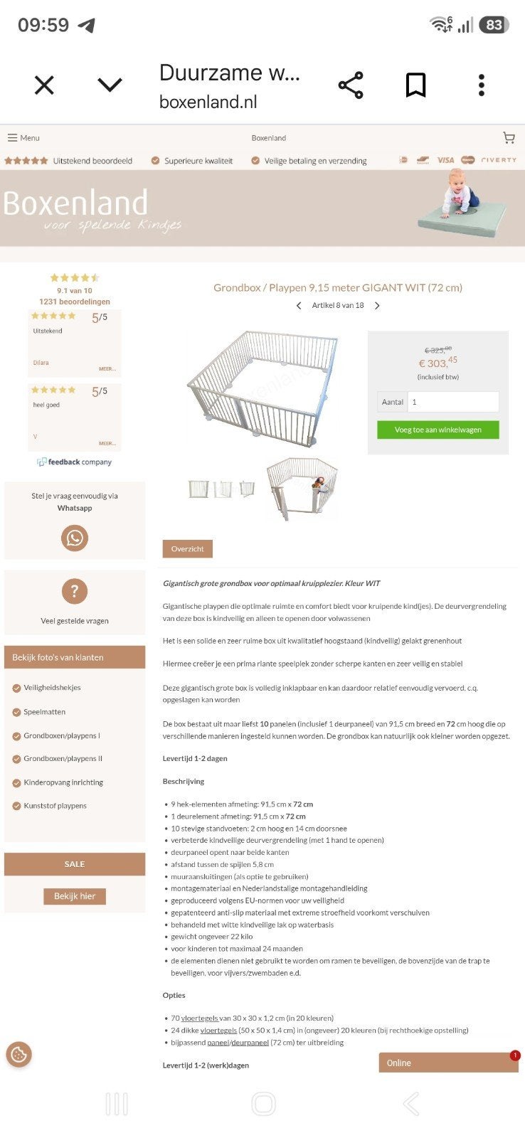 Grote grondbox Boxenland wit afgelakt - compleet, Kinderen en Baby's, Ophalen, Gebruikt