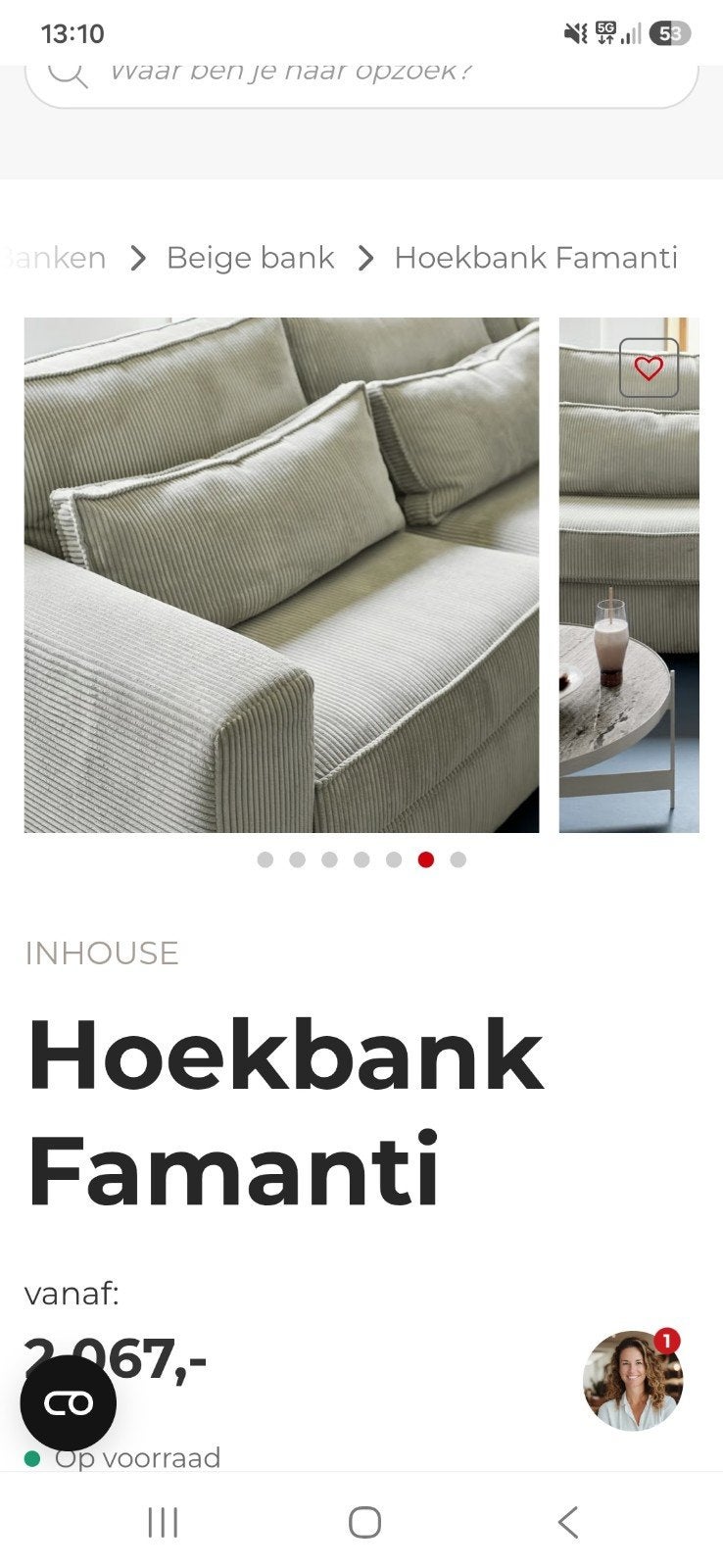 Fijne ruime bank, Huis en Inrichting, Banken | Bankstellen, Ophalen, Gebruikt, Ribstof, Minder dan 75 cm