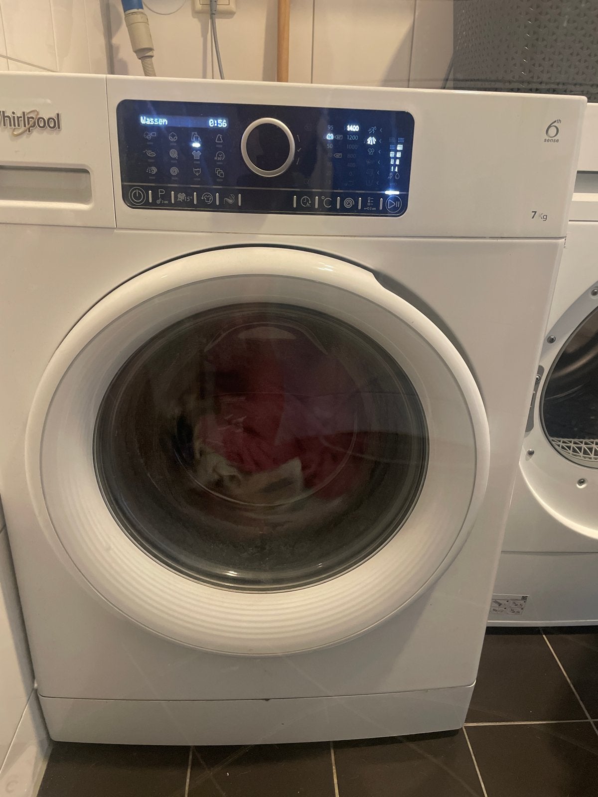 Whirlpool Wasmachine 7kg 6th Sense 1400 toeren, Ophalen, Gebruikt, Voorlader, Kort programma