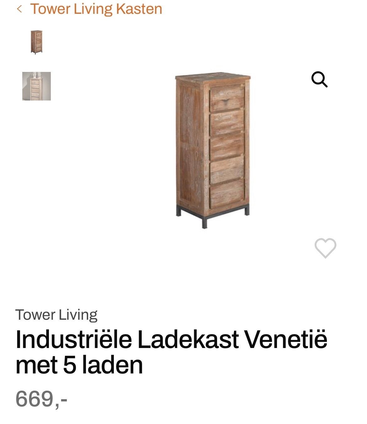 Tower Living Industriële Ladekast Venetië met 5 laden, Ophalen, Minder dan 50 cm, 5 laden of meer, 100 tot 150 cm