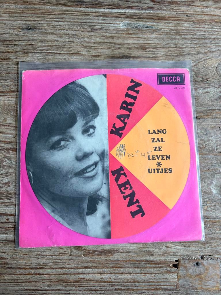 Karin Kent - Lang Zal Ze Leven / Uitjes vinyl single, Cd's en Dvd's, Vinyl | Nederlandstalig, Ophalen of Verzenden, Gebruikt, 7 inch