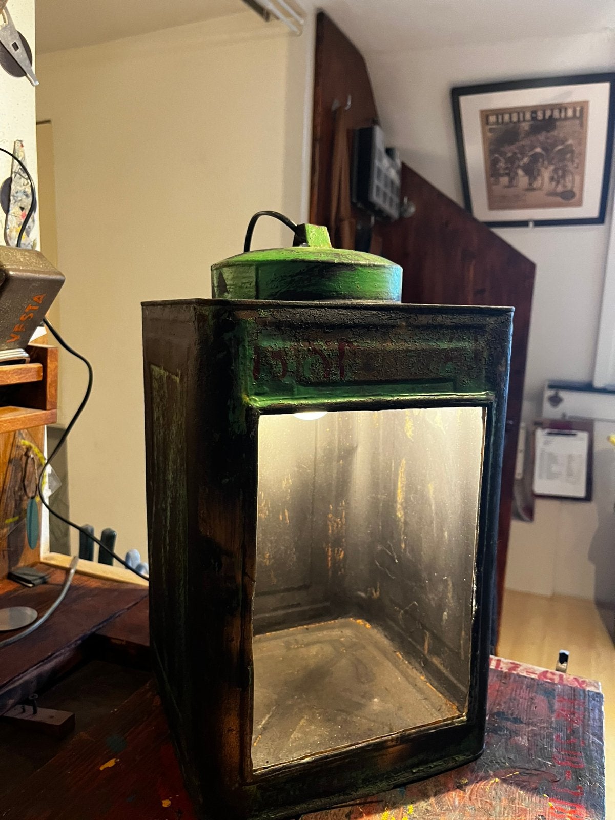 Oud koekblik met verlichting, Ophalen of Verzenden