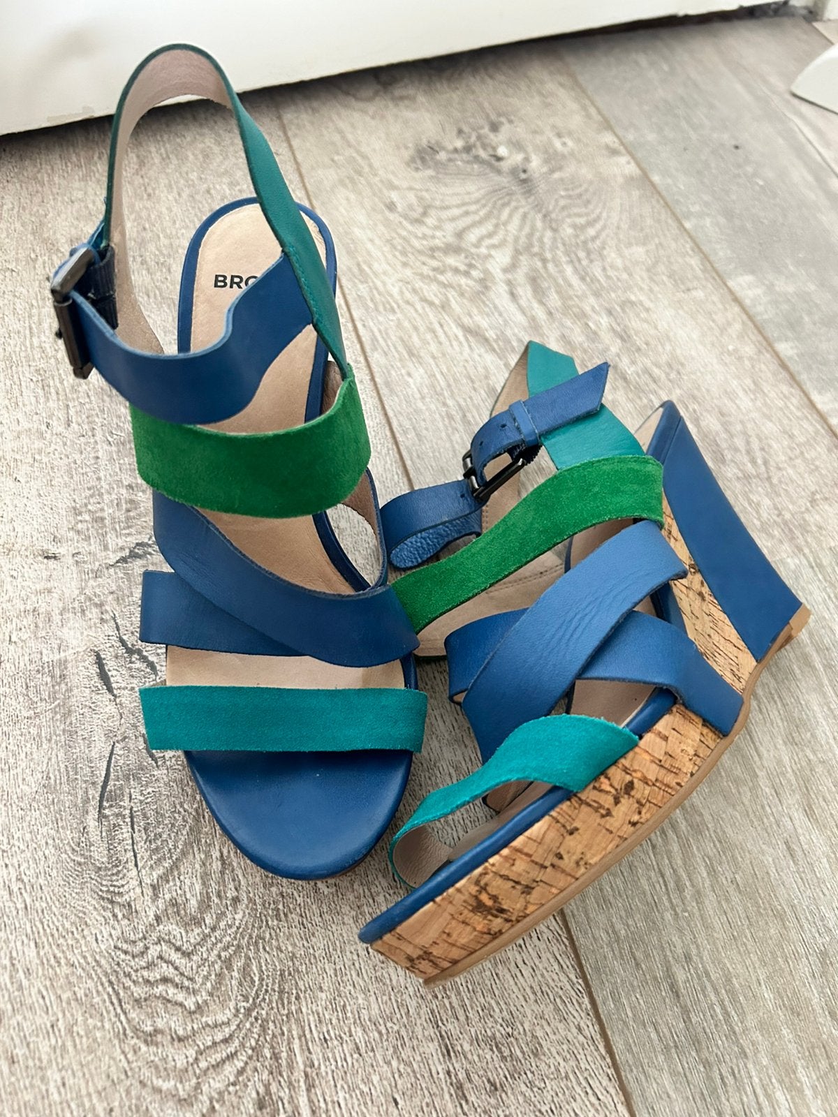 BRONX Leren Sleehak Sandalen / Wedges – Maat 38, Blauw, Gedragen, Sandalen of Muiltjes, Ophalen of Verzenden
