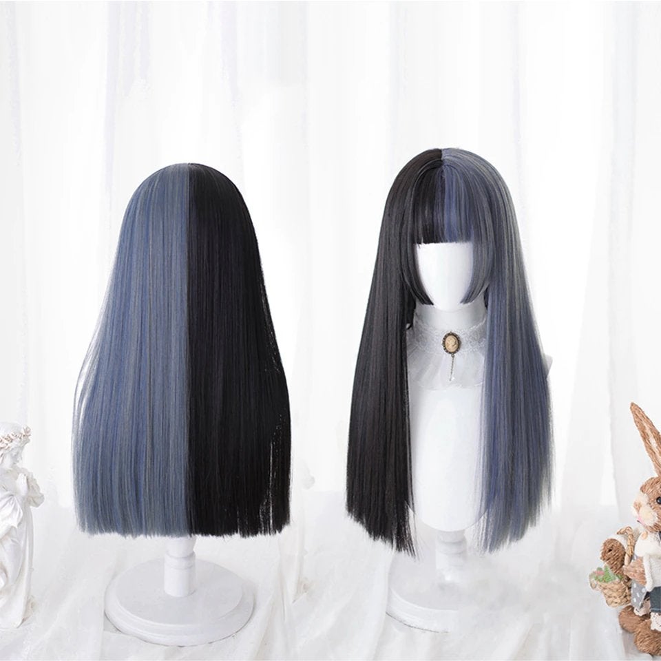 Blauwe Zwarte Lolita Pruik Haar Dames Haren Vrouwen, Verzenden, Nieuw, Pruik of Haarverlenging