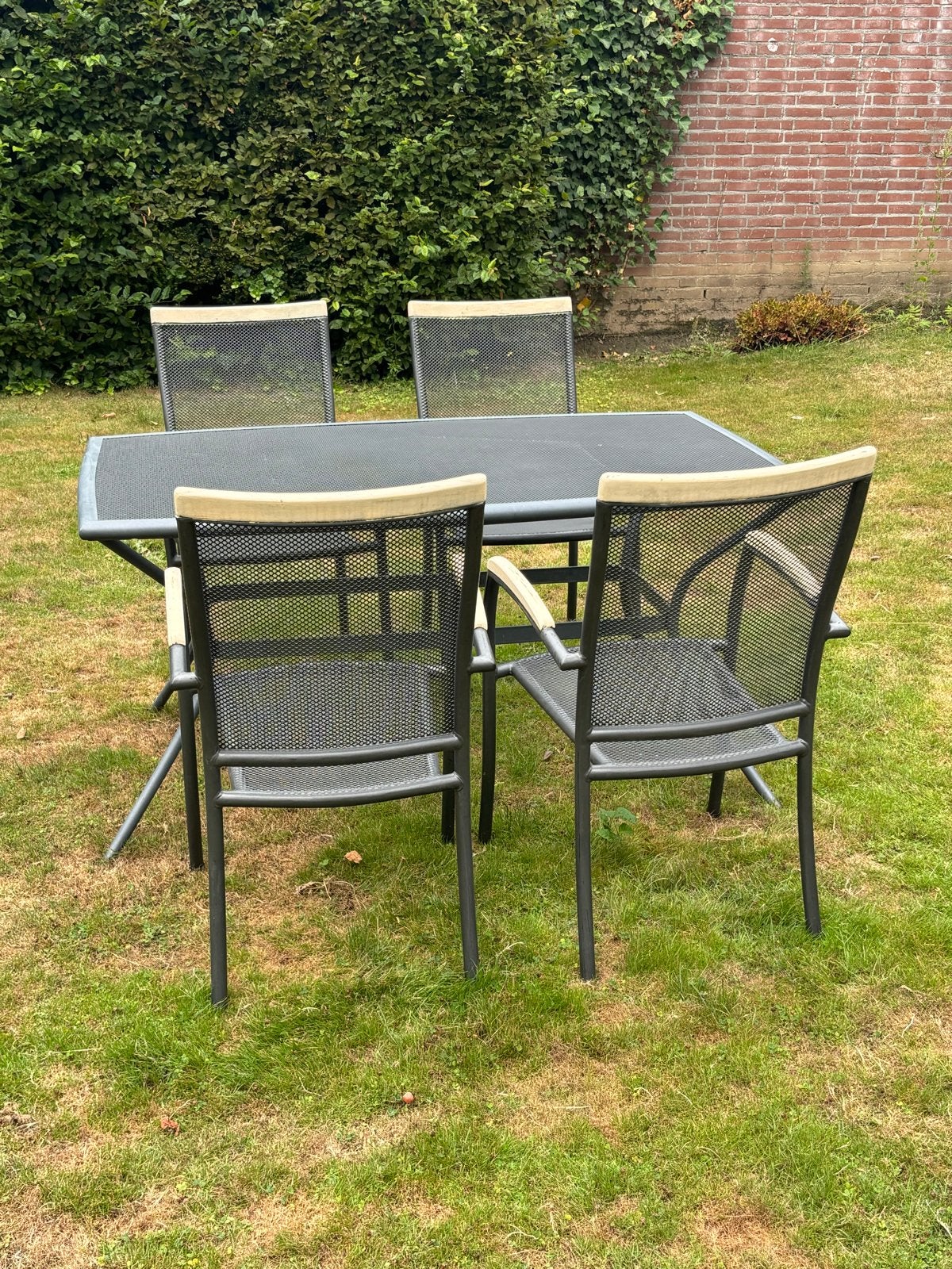 IJzeren tuinset 150x90 cm met 4 stoelen, Ophalen, Gebruikt, Eettafel, Tuinset