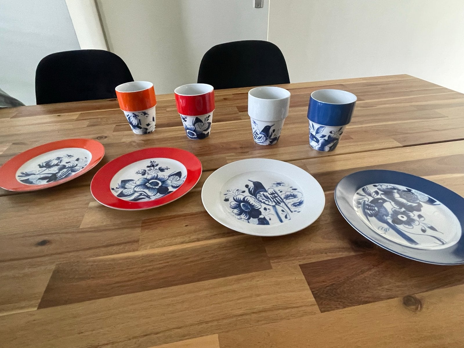 Hollandsche Waaren servies: 4 borden en 4 bekers, Ophalen, Gebruikt, Overige merken, Keramiek