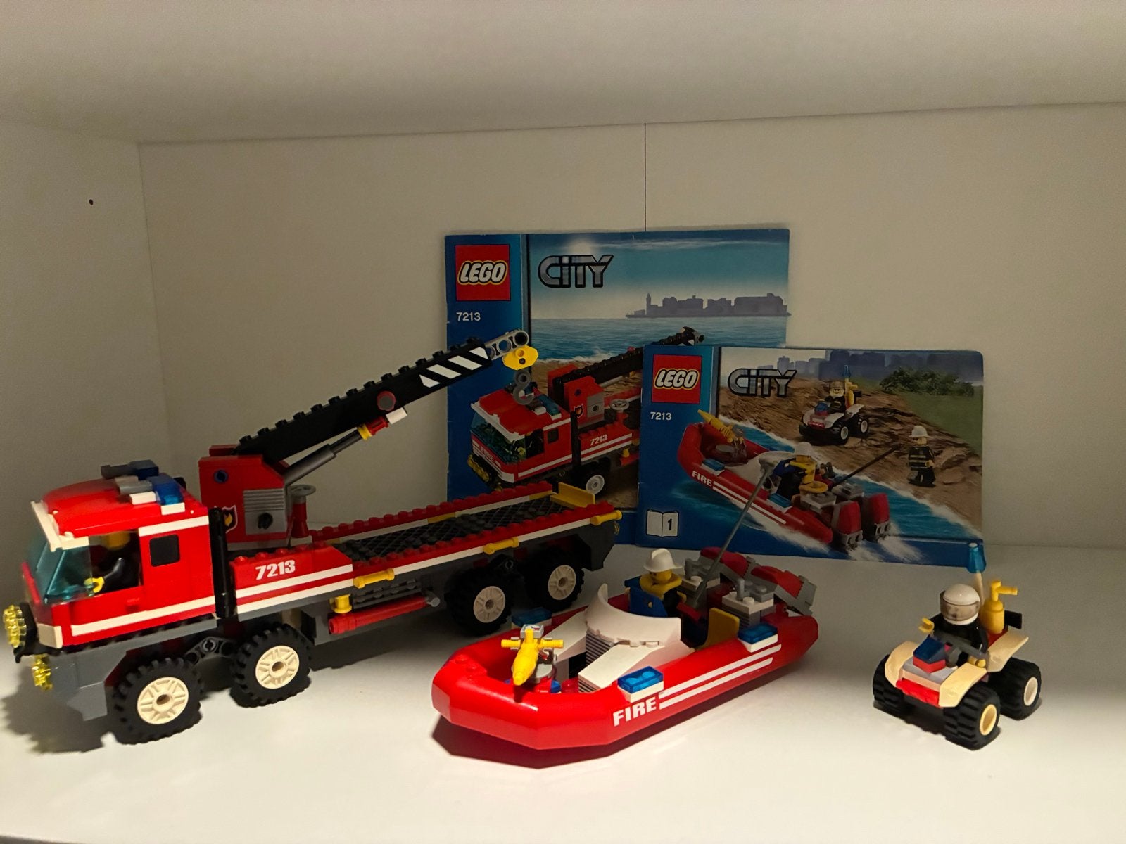 Lego City 7213 Brandweerwagen met boot en quad, Ophalen of Verzenden, Zo goed als nieuw