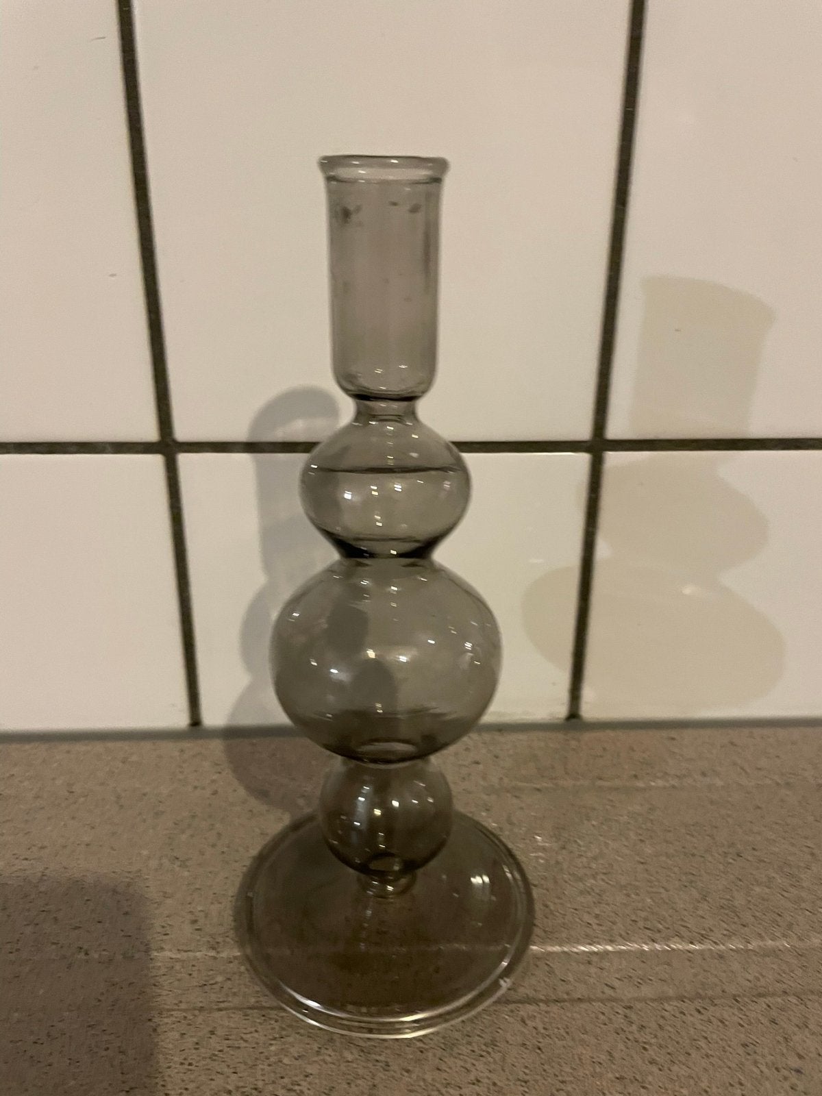 Glazen kandelaar glas grijs Sissy boy, Ophalen of Verzenden, Zo goed als nieuw