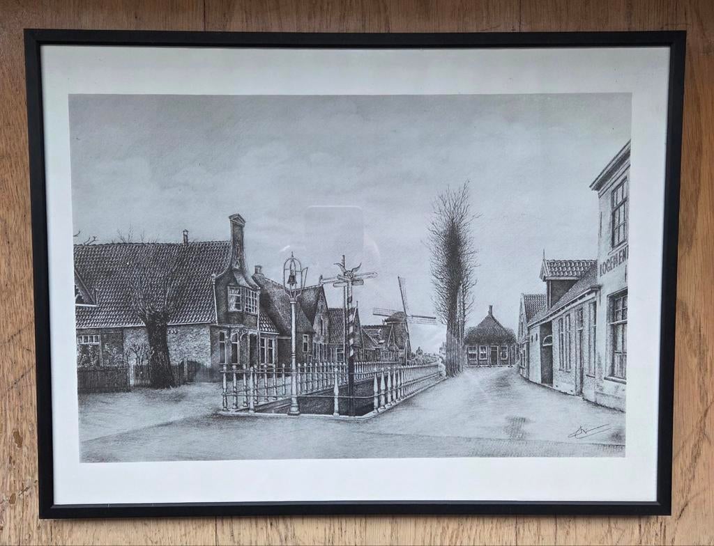 Ets/pentekening Opmeer Spanbroek 1910, Antiek en Kunst, Ophalen of Verzenden