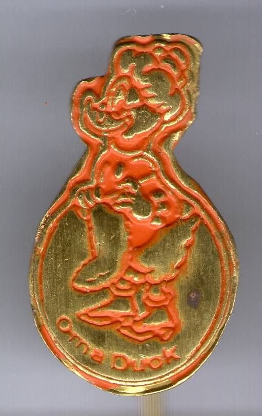 Oma Duck blauw op koper stripfiguurtje speldje ( R_118), Verzamelen, Verzenden, Zo goed als nieuw, Figuurtje, Speldje of Pin