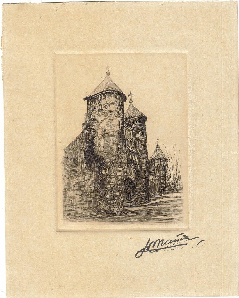 Jos Narinx ets "Helpoort te Maastricht", gesigneerd, Antiek en Kunst, Ophalen, Ets, Stadsgezicht, Origineel