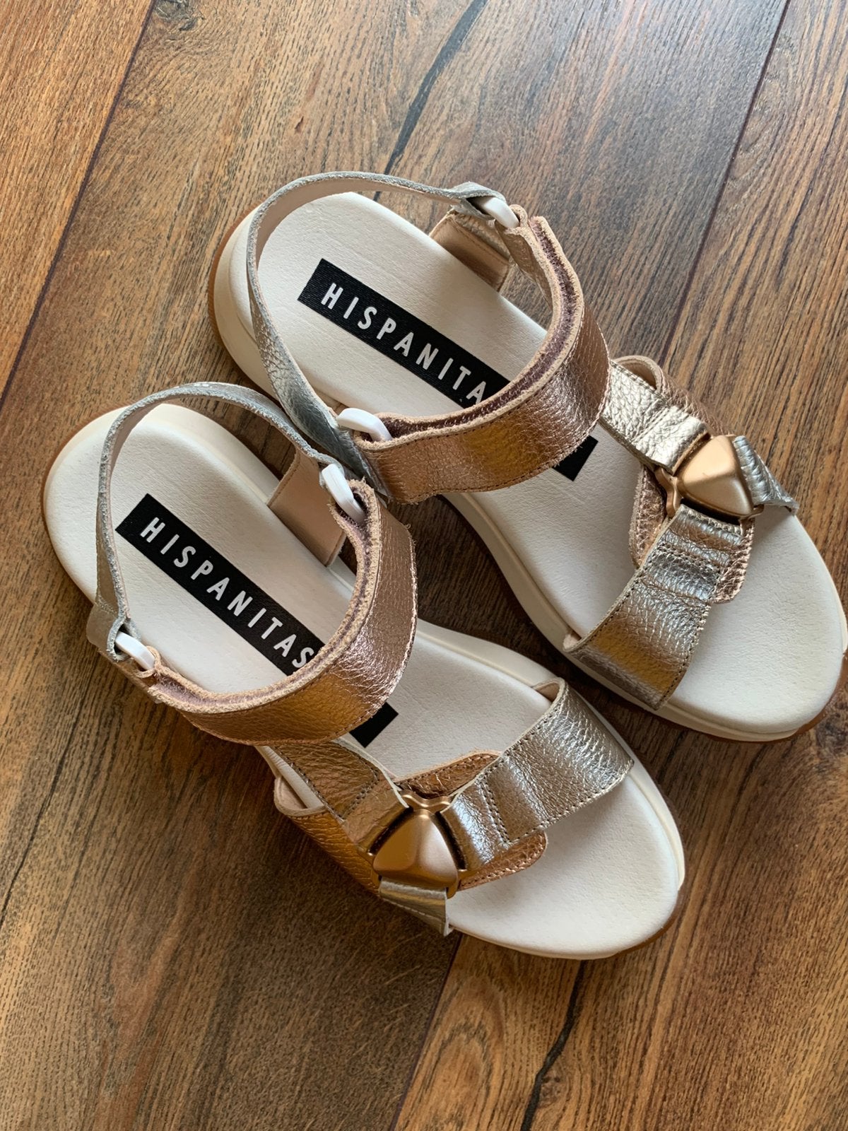 Hispanitas dames sandalen 40 met klittenband brons zilver, Ophalen of Verzenden, Nieuw, Overige kleuren, Sandalen of Muiltjes
