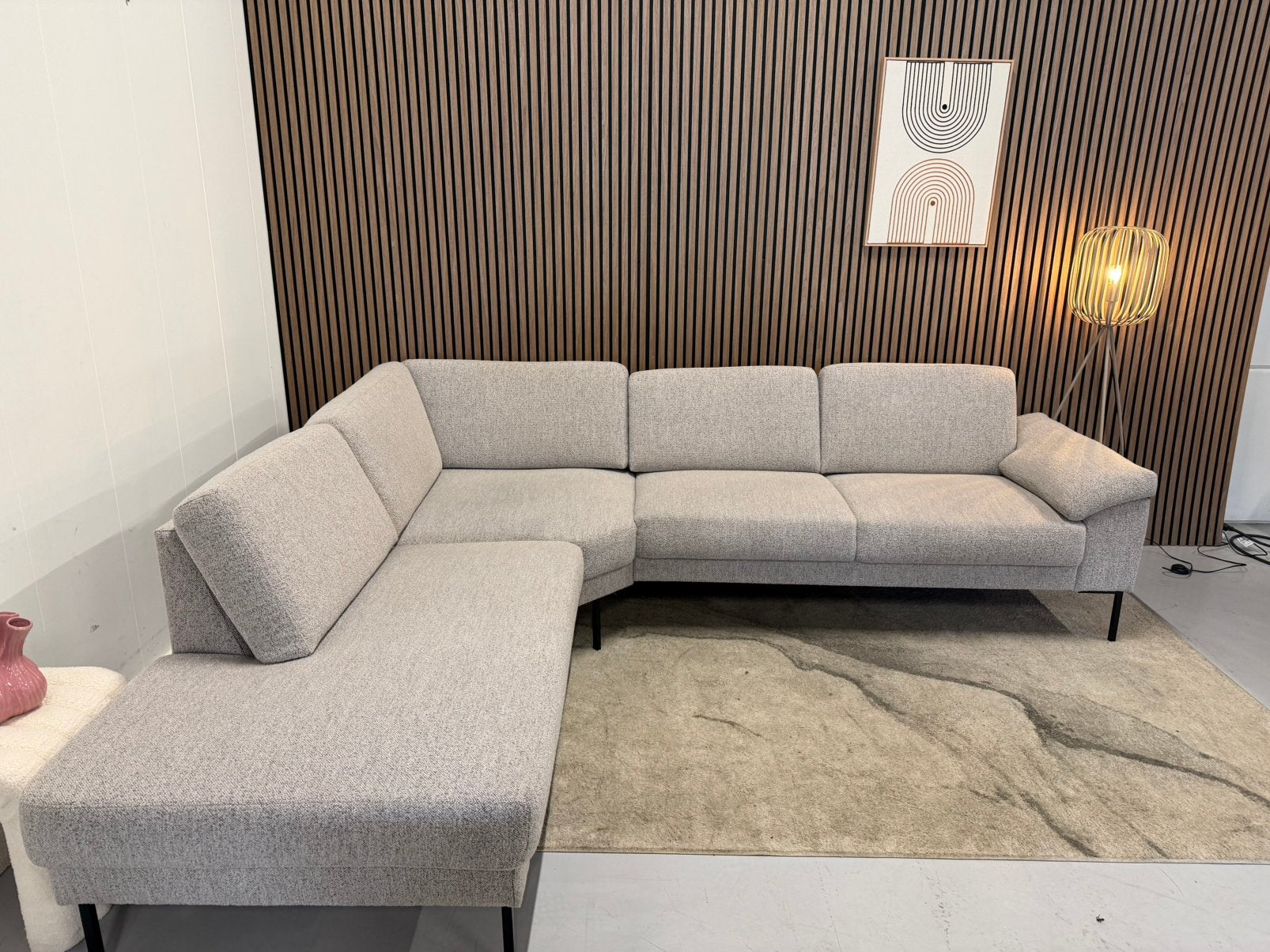 Hoekbank - Tom - Beige / Grijs - Boucle - Zeer Nette Staat, Ophalen of Verzenden, Zo goed als nieuw, 150 cm of meer, Vierpersoons of meer