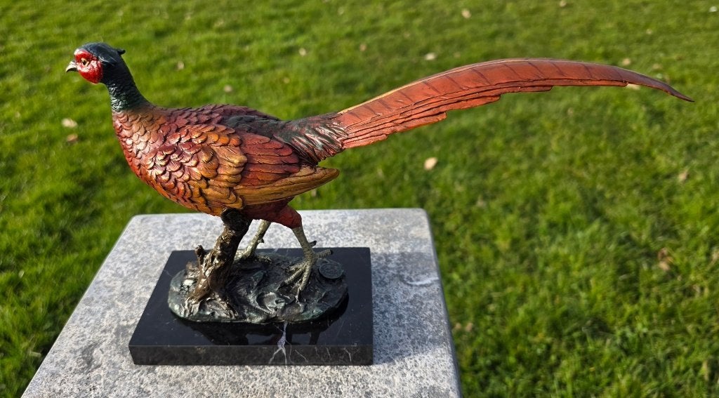 FAZANT / brons / marmeren voet, Nieuw, Info@huisentuindecoratiemarie.nl, Huis en tuin decoratie marie, Dierenbeeld