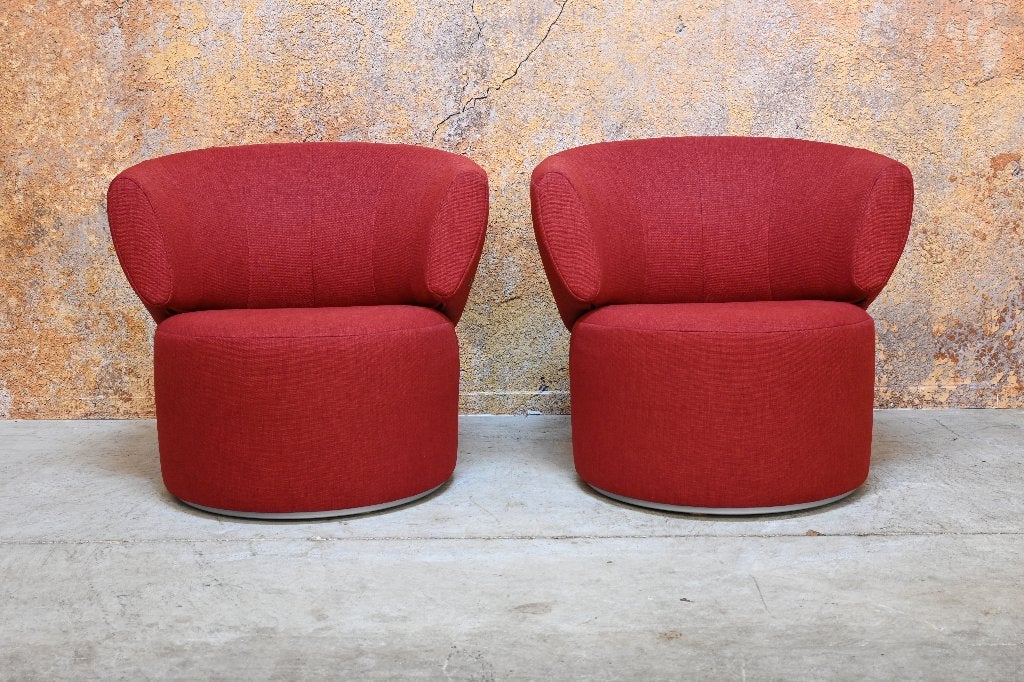 ZGANieuw 2 rode stoffen Rolf Benz 684 design fauteuils