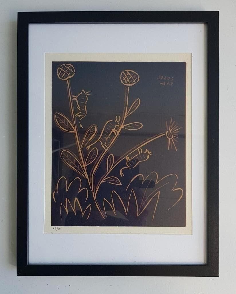 Picasso Bull Flower Linocut Genummerd, Antiek en Kunst, Kunst | Litho's en Zeefdrukken, Ophalen of Verzenden