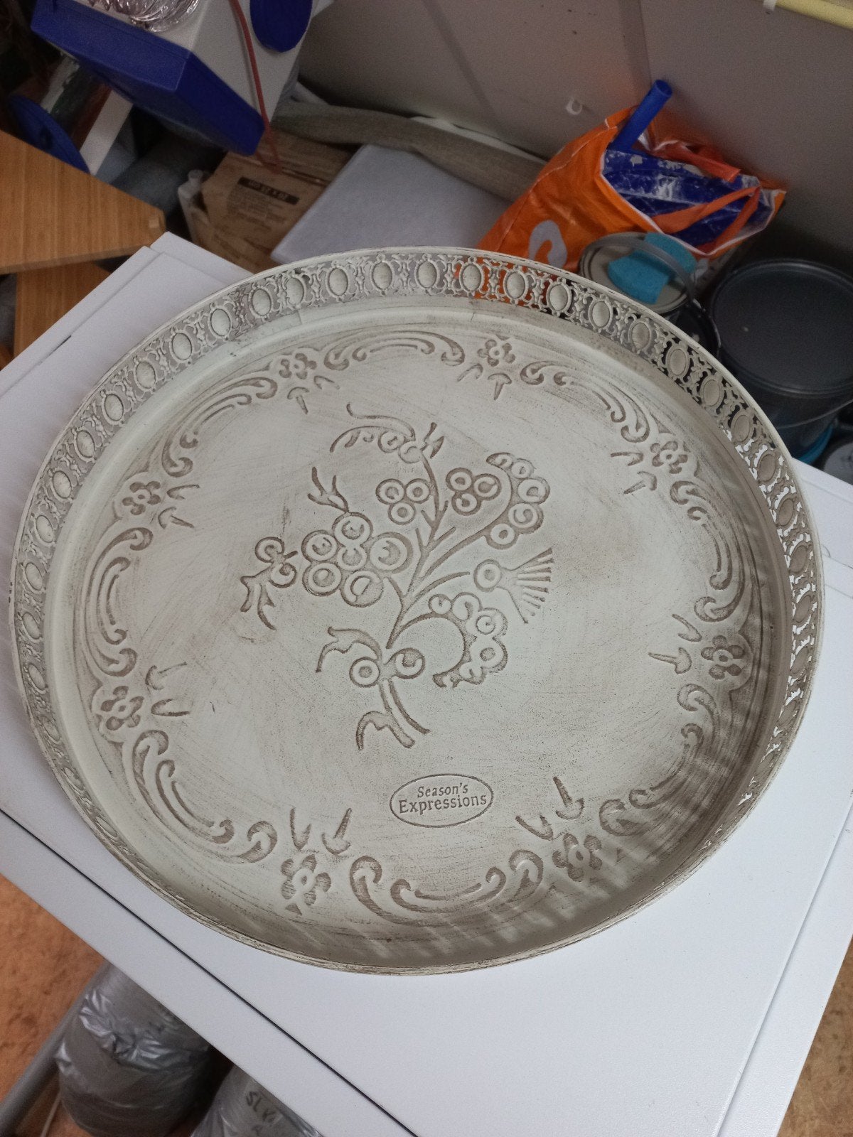 mooie grote dienblad, Ophalen, Zo goed als nieuw, Rond, Hout