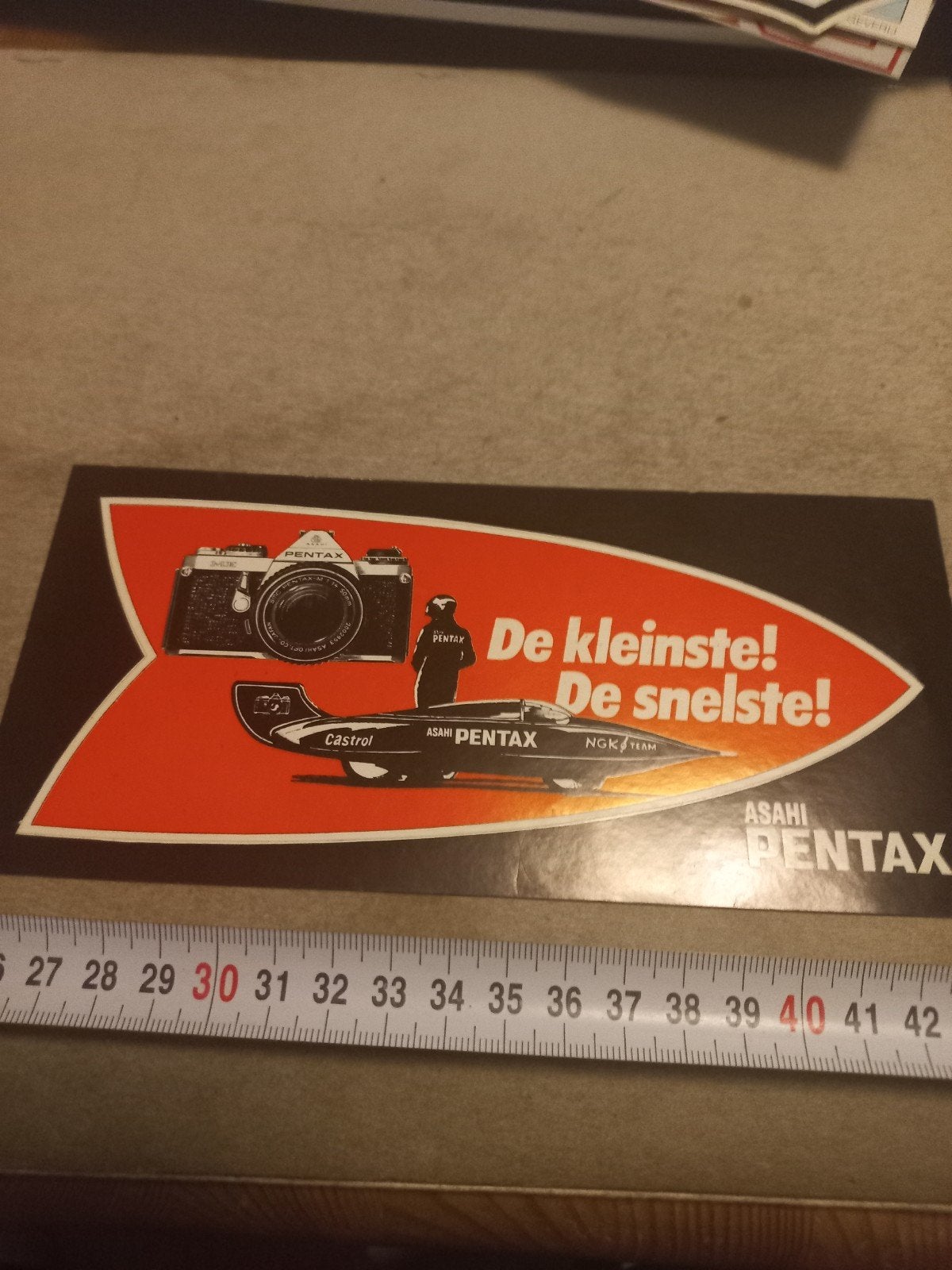 Vintage Pentax sticker: De kleinste! De snelste!, Ophalen of Verzenden