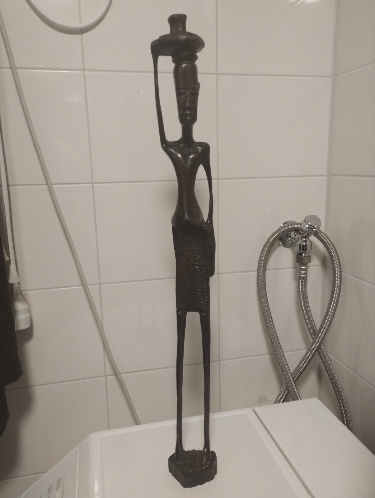 Oud Afrikaans ebbenhout beeld elongated man 65 cm, Antiek en Kunst, Ophalen of Verzenden
