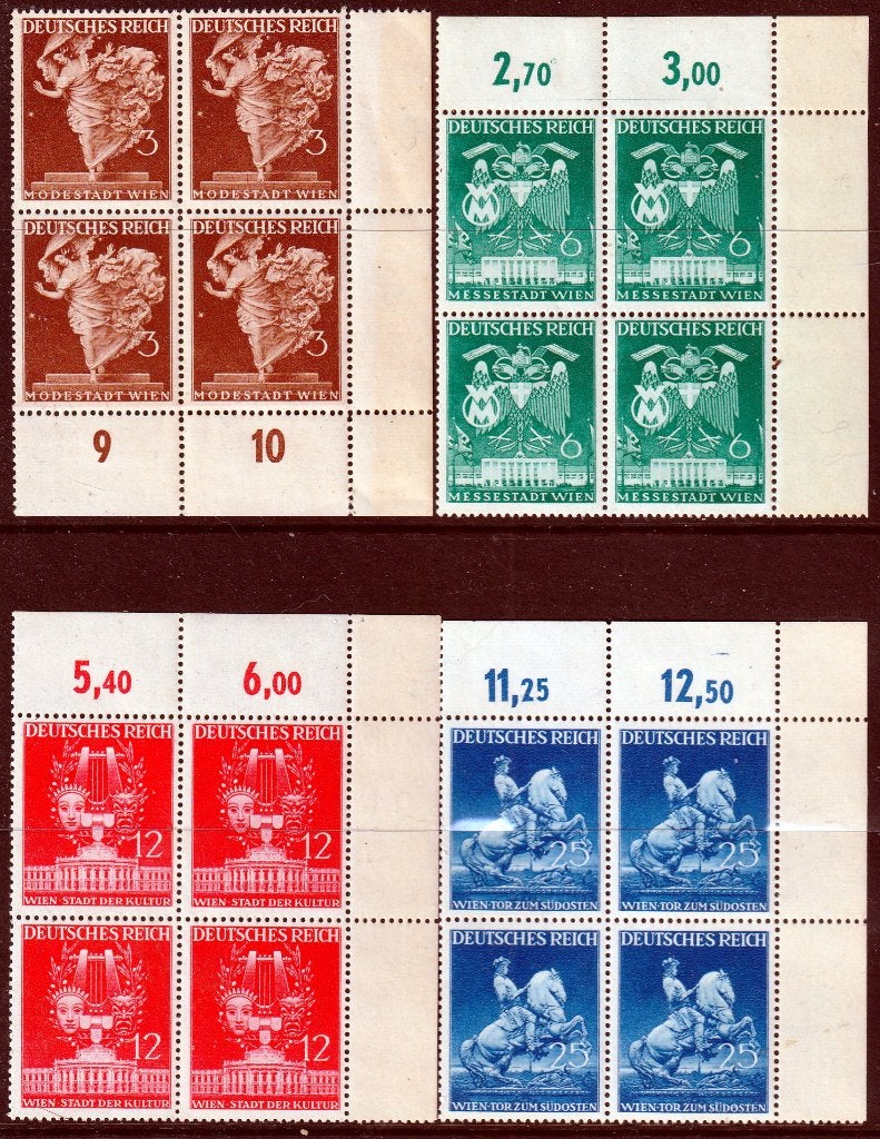 Duitse Rijk Minr 768/71 postfris in blokken van 4, Ophalen of Verzenden, Duitse Keizerrijk, Postfris