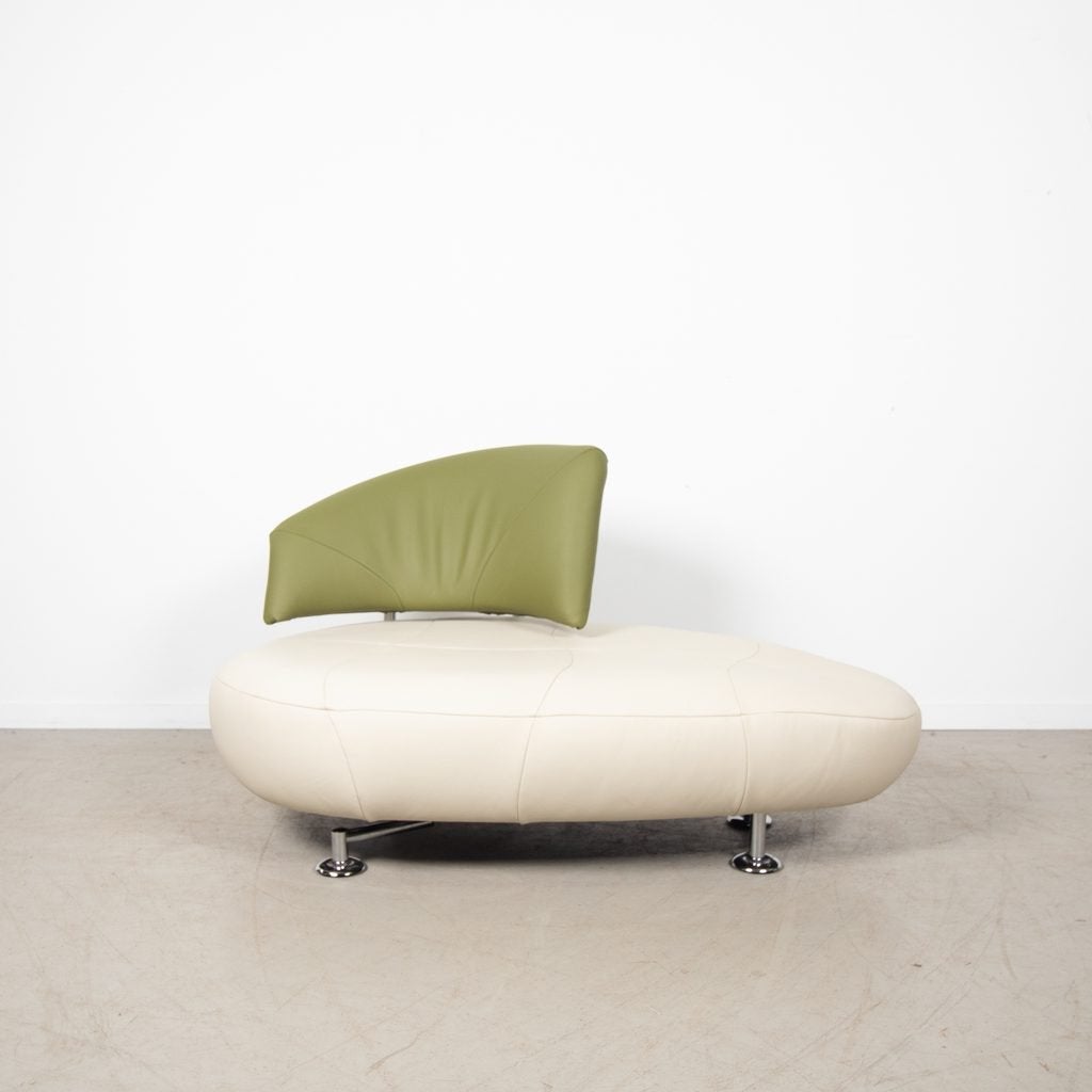 Leolux Kikko Chaise Longue Fauteuil Wit/Groen Leer, Niet ingevuld, Zo goed als nieuw, Niet ingevuld, Niet ingevuld