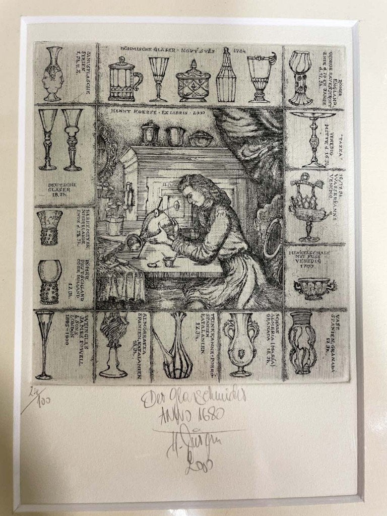 'De Glasschilder' Ets van Harry Jurgens (Dsl), Dagelijks leven, 17 cm, Gesigneerd, Ophalen of Verzenden