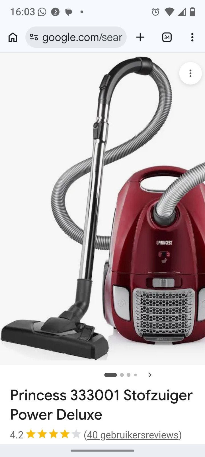 Princess 333001 Stofzuiger Power Deluxe rood, Ophalen of Verzenden, Zo goed als nieuw