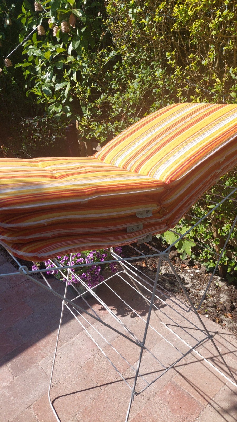 4x Tuinstoelkussens 100x50 cm - Geel/Oranje gestreept, Tuin en Terras, Ophalen, Zo goed als nieuw