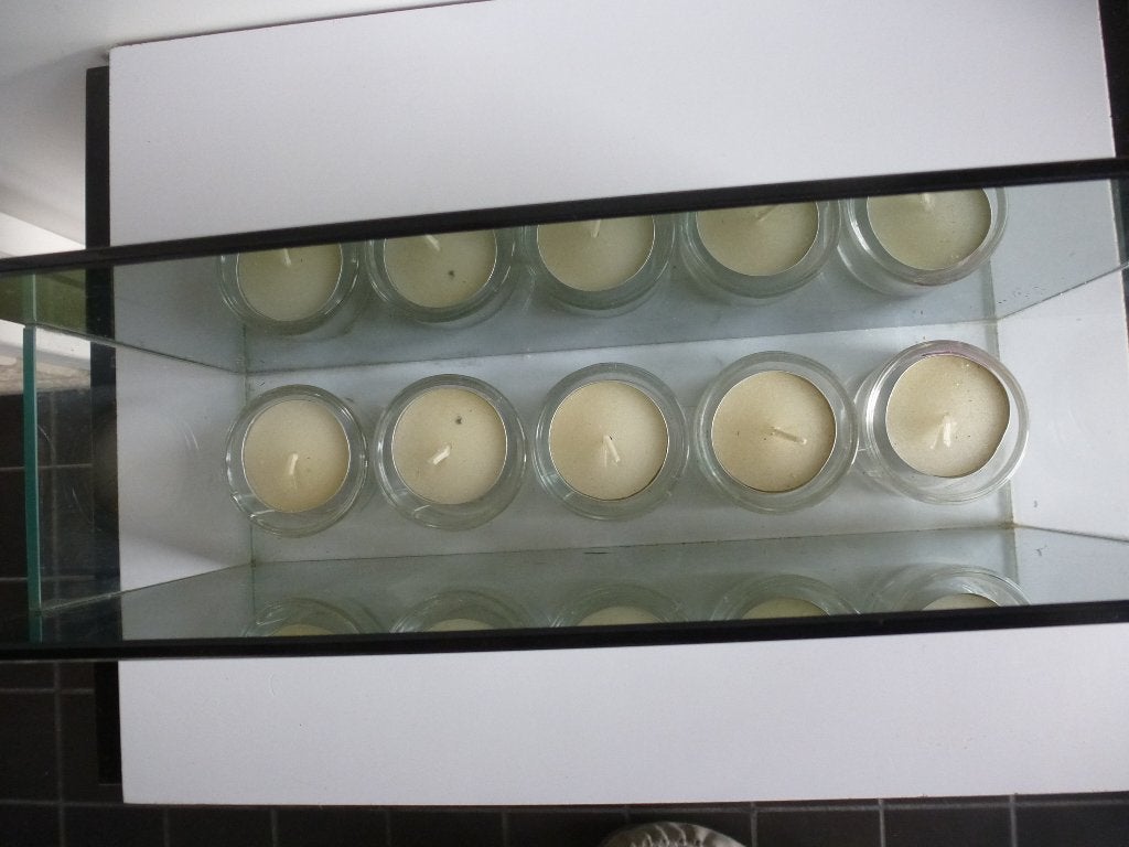 glazen bak met 5 theelichtjes, Overige materialen, Nieuw, Ophalen of Verzenden, Kaars